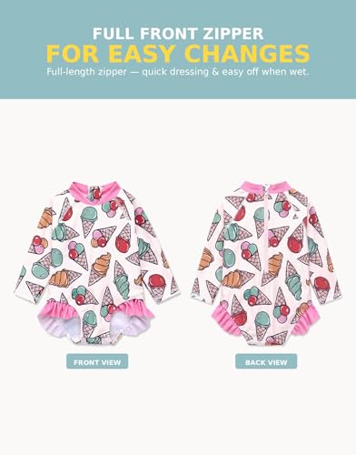 Image of VAENAIT BABY Girls One-Piece Swimsuit, UPF 50+ Long Sleeve Rash Guard, Ruffle Swimwear Infant & Toddler for 0-2 Years