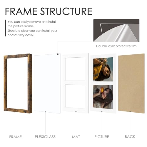 Image of DUENPY 8.5x11 Double 5x7 Picture Frame Double Picture Frame Displays Two 5x7 inch Photos Available Horizontal Wall Mounting Display and Vertical Brown