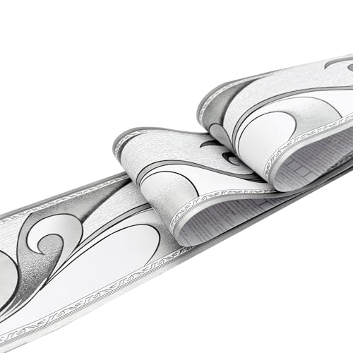 Angelkiss Tapetenbordüre, royales silbergraues Wellenmuster, Bordüre, abziehbare Wand-Deko, Decken-Aufkleber, Küche, Badezimmer, Wanddekoration, 11 cm x 10 Meter(2PCS)