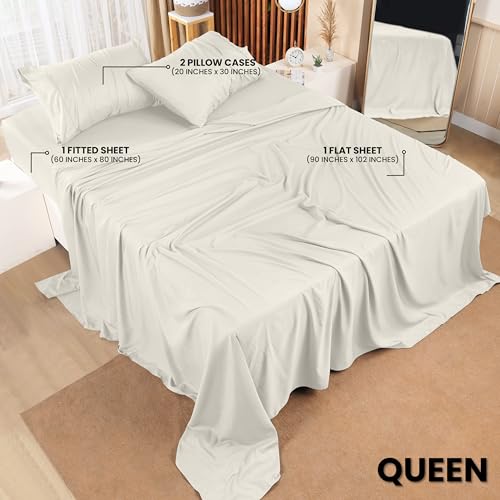Image of Utopia Bedding Queen Size Sheet Set - 4 Piece Bed Sheets, Soft and Breathable Microfiber, Includes 1 Fitted Sheet, 1 Flat Sheet and 2 Pillowcases - Oeko-Tex - (Ivory) (Pack of 2)