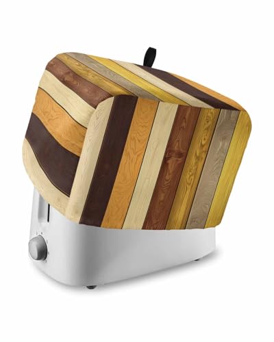 Farmhouse Yellow Brown Toaster Cover 2 Slice, Retro Vintage Wood Dustproof Bread Machine Oven Cover with Storage Pockets, Fits Most Kitchen Toasters Protector