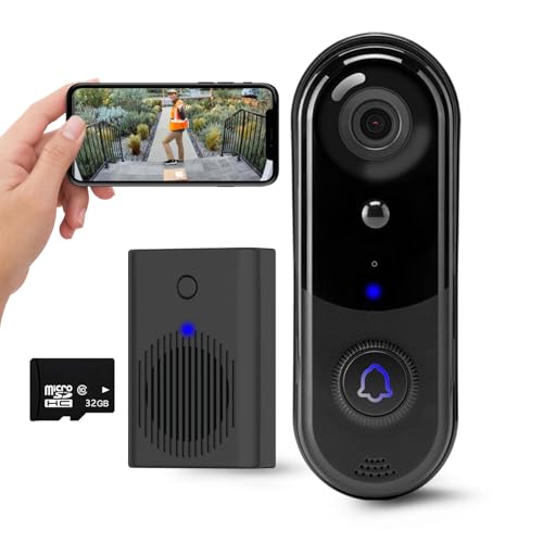 HD-Wireless-Video-Doorbell-Camera-with-Chime-Smart-Human-Detection-Real-time-Alert-FHD-Night-Vision-Two-Way-Audio-IP65-Waterproof-24Ghz-WiFi-SD-Card-Storage-and-Free-Cloud-Storage HD Wireless Video Doorbell Camera with Chime, Smart Human Detection, Real-time Alert, FHD Night Vision, Two-Way Audio, IP65 Waterproof, 2.4Ghz WiFi, SD Card Storage and Free Cloud Storage - Image 1