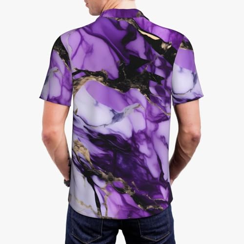 Polo imprimé marbre violet homme à manches courtes pour look décontracté