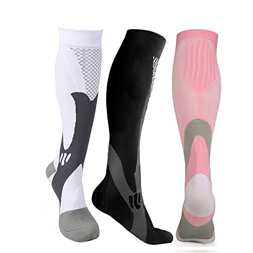 CHUJI 3 Paare Kompressionssocken für Frauen & Männer 20-30 mmHg Knie Hohe Fußball Laufen Radfahren Nursing Socken Strümpfe Outdoor Sport Cover