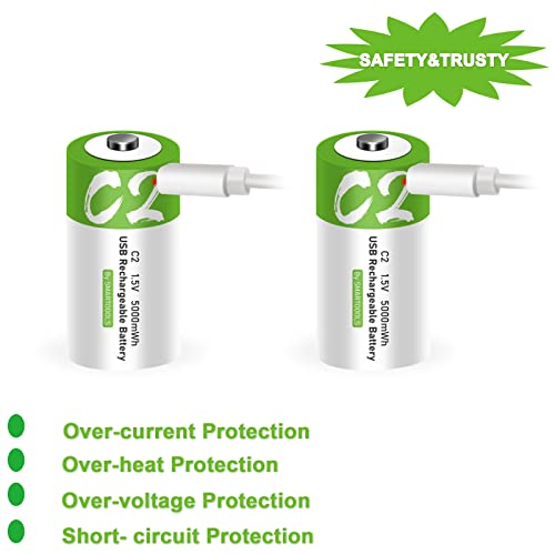 Camelcell C Batteries- 2 Pack Rechargeable C Batteries,5000Mwh Lithium Ion C Size Battery With 2 In 1 Usb A To Type C Charger,1200 Cycle,Portable Usb Rechargeable C Cell Batteries #TOP4