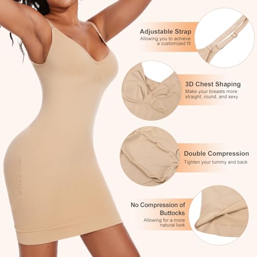 Image of Betaven Strapless Shapewear Dress Full Slip Dress for Women Seamless Body Shaper Under Dresses Tummy Control Dress