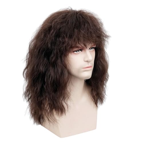 TOMIGO Braun Herren Perücke mit Bart und Freundschaft Armbänder für Karneval Fasching Fastnacht Kostüm Männer(Braun)