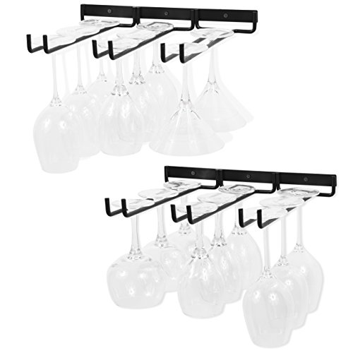 Wallniture Moduwine Stemware Wine Glass Holder, 3 Sectional Wall Mount Farmhouse Wall Decor, 13'' Black Set of 2