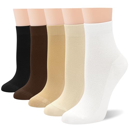 SERISIMPLE Women Thin Viscose Bamboo Above Ankle Sock Breathable Lightweight Classic Crew Casual Mesh Socks 5 Pairs (US, Alpha, Medium, Regular, Regular, Assorted2)