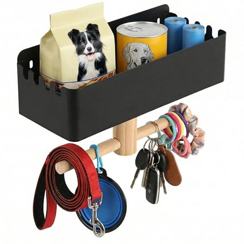 ASOUUNLD Hundegarderobe mit Ablage Hundeleinen Halterung Schwarz Wandregal aus Kohlenstoffstahl Schlüsselbrett ohne Bohren Schlüsselaufbewahrung Mehrzweck Aufbewahrungsregal für Flur Küche Badezimmer