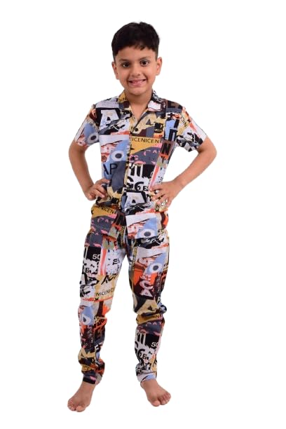 Image of 3BROS Unisex Pure Cotton Short Sleeve Kids Night Dress for Boys & Girls Nightwear /Sleepsuit /Sleepwear /Loungewear Night Suit for Boys and Girls Top and Pyjama Combo Set | JB20HS6031-Parent