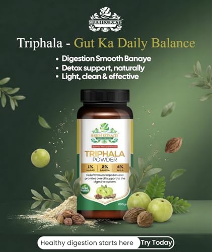 Image of Triphala Powder | Natural Ayurvedic Digestive Cleanser | Relieves Constipation & Detoxifies Body | Harad, Baheda & Amla Blend | Herbal Supplement for Men & Women - 200gm