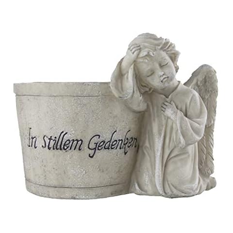 Bambelaa! Angel Graveside Flower Pot Plant with Inscription "In stillem Gedenken (meaning of stone: rest in peace) Cover