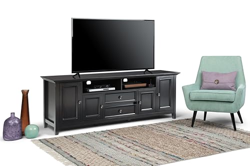 Image of SIMPLIHOME Amherst 72 inch Wide Solid Wood TV Stand in Hickory Brown