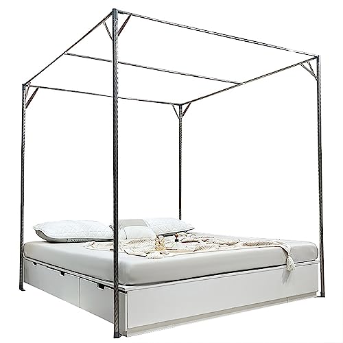 Marco de Cama con Dosel, Marco de Cama con Dosel Resistente, Marco de Cama Doble de Metal tamaño matrimonial/King, diseño Vintage Elegante, construcción Duradera y Robusta