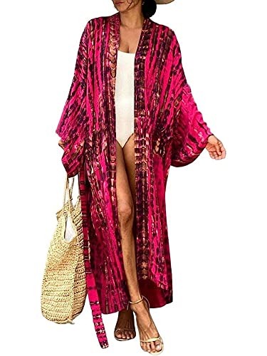 Chunoy Women Loose Long Flowy Open Front Kimono Cardigan Beach Wear Cover Up