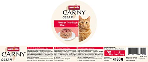 animonda Carny Ocean Katzen Nassfutter Weißer Thunfisch + Rind (12 x 80 g), Katzenfutter nass für ausgewachsene Katzen, mit zartem Fischfilet, ohne Getreide ohne Zucker