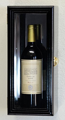 Single Wine Bottle Wall Display Case Cabinet Holder with Mirror Back Holds Bordeux Cabernet Burgundy Pinot Champagne Magnum Bottles (Black Finish)