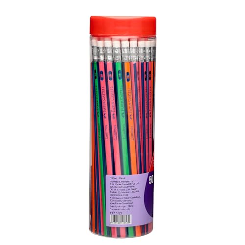 Image of Faber-Castell 50 Luminos Pencils Jar - Ergonomic Triangular Grip, Fluorescent Colours, Includes Sharpener & Eraser | Ideal for Writing, Drawing & School Use
