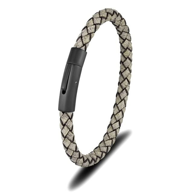 SUBOTE Minimalist Men Braided Blue Leather Bracelet Matte Black Stainless Steel Magnetic Buckle Jewelry Homme Pulseras