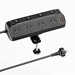 HITRENDS PD 20W Desk Clamp Power Board, Fast Charging Station, 4 AC Outlets and 4USB Ports(2USB C), Desktop Mounted Power Strip 900J Surge Protected, 2M Extension Cord for Office, Home, Black