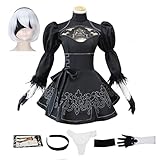TOLINA 2B Cosplay NieR Automata YoRHa No.2 Type B Game Outfit Anime Halloween Women Costume Black Dress with Wigs (costume suit+wig, Large)