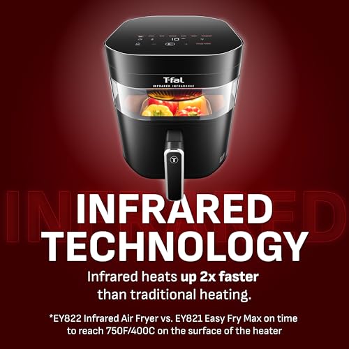Image of T-fal Infrared Air Fryer, 2x Faster Than Traditional Heating*, Large Air Fryer Dehydrator Combo, 8 Cooking Functions, Window With Light, No-Shake Technology, Dishwasher Safe, 1800W, Black