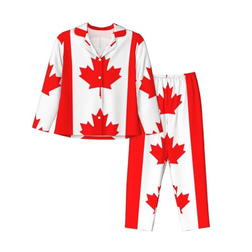 Pyjama drapeau canadien EdWal pour femme ensemble manches longues et pantalon