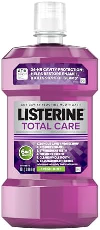 Listerine Total Care Anticavity Fluoride Mouthwash, 6 Benefits in 1 Oral Rinse Helps Kill 99% of Bad Breath Germs, Prevents Cavities, Strengthens Teeth, ADA-Accepted, Fresh Mint, 1 L