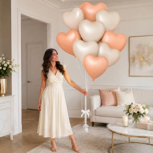Image of Wanna Party Pastel Heart Shaped Foil Balloons Set of 10, Blush Pink and Cream Heart Balloons for Birthday, Baby Shower, Anniversary, Wedding & Party Decoration