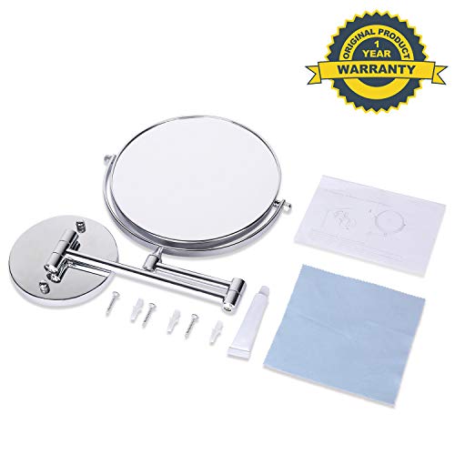 UniqueBella Shaving Mirror Wall Mounted Bathroom Mirrors Makeup Vanity Magnifying Round Mirror 10X 8 Inch Two Sided, 360° Rotatable, Extendable Arm for Bedroom