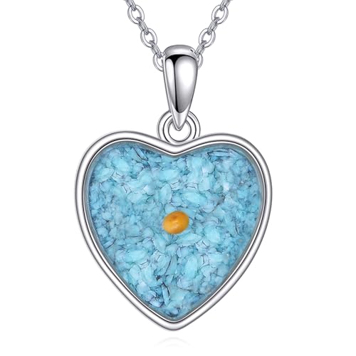 VONALA Collar de corazón turquesa de plata de ley 925, collar de semilla de mostaza para mujer, joyería cristiana, regalo para el día de la madre, 16*16, Plata esterlina, No es una piedra preciosa