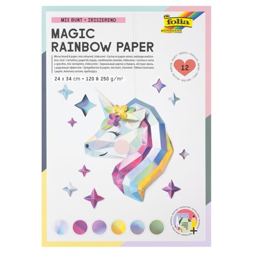 NEU Magic Rainbow Papier-Block, 24x34cm, 12 Blatt, 6 irisierende Farben sortiert je in 120 & 250 g/m²