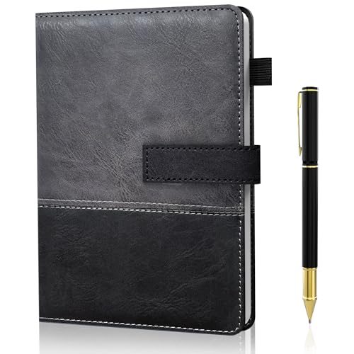 Carnet de notes A5 en cuir avec stylo 256 pages lignées couverture rigide noir