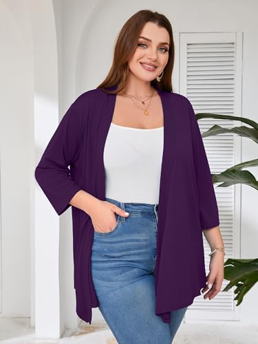 Image of AusLook Women's Plus Size Lightweight Open Front Cardigan 3 /4 Sleeve Cover Ups Shrugs Shawls and Wraps Kimono Jacket Coat