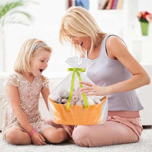Image of OIAHOMY Woven Basket, Gift Basket Empty with Gift Bags and Ribbons, Rope Baskets for Baby Showers, Storage Baskets with Handles for Nursery, Pet Toy Organizer - Orange