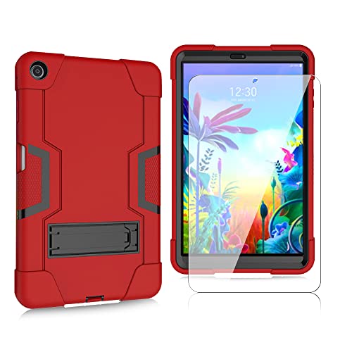 Mignova Case for LG G Pad 5 10.1 inch Tablet Case Hybrid Kids Friendly Shockproof Hybrid Case Come with for LG G Pad 5 10.1 inch FHD Tablet 2019 Tempered Glass Screen Protector (Red/Black+1 Pcs)