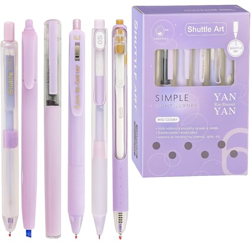 Image of SHUTTLE ART 6 Pcs Gel Pens Journaling Highlighters - Aesthetic Fine Point Retractable 0.7mm Pen Journal Set Pastel Color Ink 0.5mm Smooth Writing Drawing No Bleed (Purple)