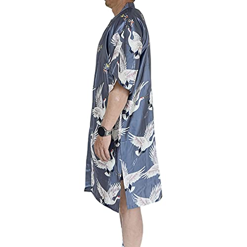 HAORUN Men Japanese Kimono Coat Loose Yukata Outwear Long Bathrobe Tops Vintage (Grey-Satin, Medium, m)2