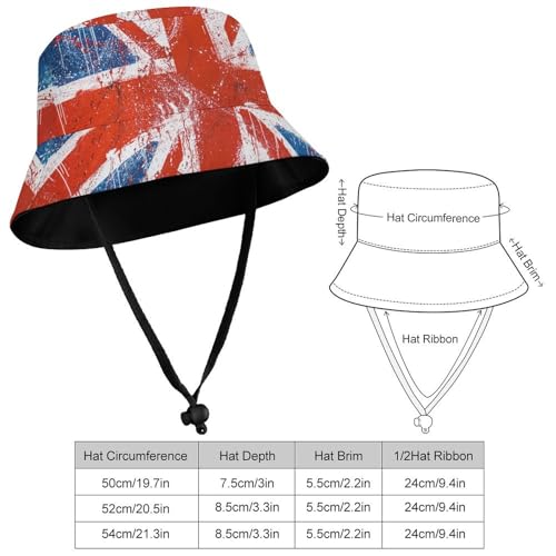 Retro Union JackChildren's Bucket Hat for Boys and Girls, Breathable Summer Beach Hat54cm2