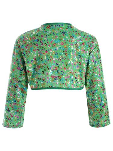 Linjinx Kids Girls Boys Shiny Metallic Leopard Long Sleeve Crop Cardigan Bolero Shrug Cheerleading Dance Tops Jacket2