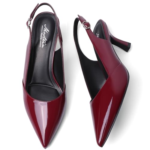 Image of Mostrin Kitten Heels for Women Slingback Pointed Closed Toe Heels Women's Pumps Shoes for Wedding, Party, Commuting