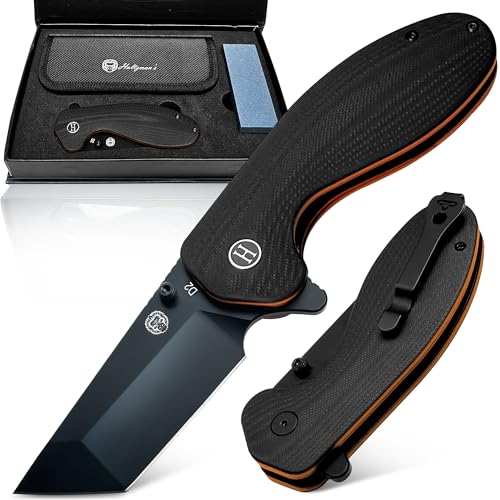 Holtzman's Gorilla Survival 'Pioneer' Folding Knife featuring D2 Steel Blade with G10 Handle in Gift Box Set (Black+Orange)