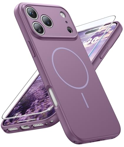 Image of FNTCASE for iPhone 17 Pro Case: [Compatible with Magsafe] Solid Matte 17 Pro Cases Purple with [Screen Protector] [Full Camera Protection] Military Grade Shockproof Protective Phone Cover, 6.3 inch