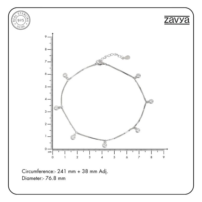 ZAVYA 925 Sterling Silver Cubic Zirconia CZ Drop Adjustable Rhodium Plated Chain Anklet (Pair) | Gift for Women & Girls | With Certificate of Authenticity & 925 Hallmark - Image 6