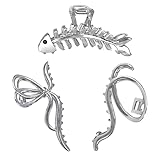 Yonchic 3-Piece Multiple Shapes Metal Hair Clips, Silvery Fish Bone Hair Claw for Thin/Medium Thick