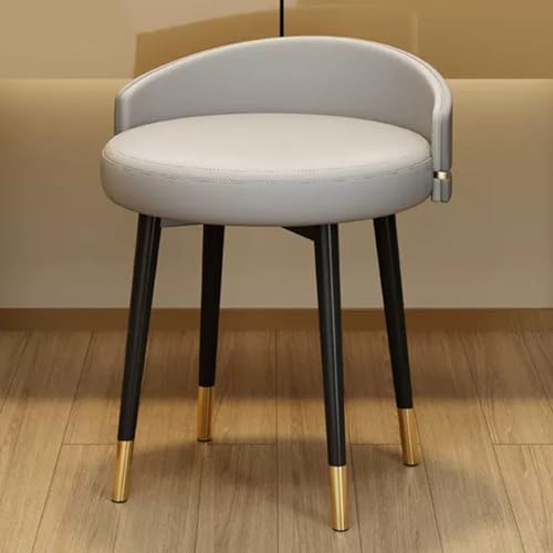 Moderno taburete tapizado con respaldo bajo y patas de metal para decoración de dormitorio y sala de estar