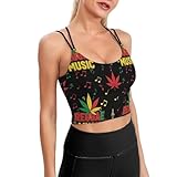 Casual Support Yoga Bra Rasta Flag Weedleaf Reggae Music, Padded Gym Running Workout Tank, Wirefree Sports Top for Women & Girls