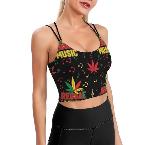 Casual Support Yoga Bra Rasta Flag Weedleaf Reggae Music, Padded Gym Running Workout Tank, Wirefree Sports Top for Women & Girls