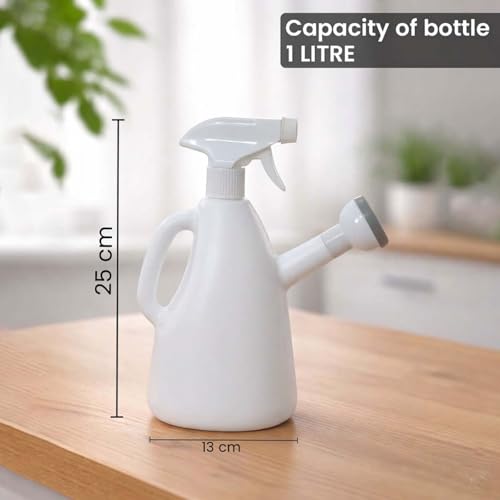 Image of Go Hooked 2in1 Plant Watering Can with Spray Bottle & Shower Head 1 Litre | Multi-Purpose Garden Water Sprayer for Indoor Plants, Balcony Garden & Nursery | Plastic Watering Pot with Handle (White)